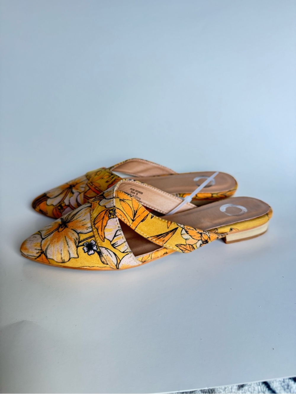 Journee Collection Yellow Floral Pointed-Toe Slip-On Mules